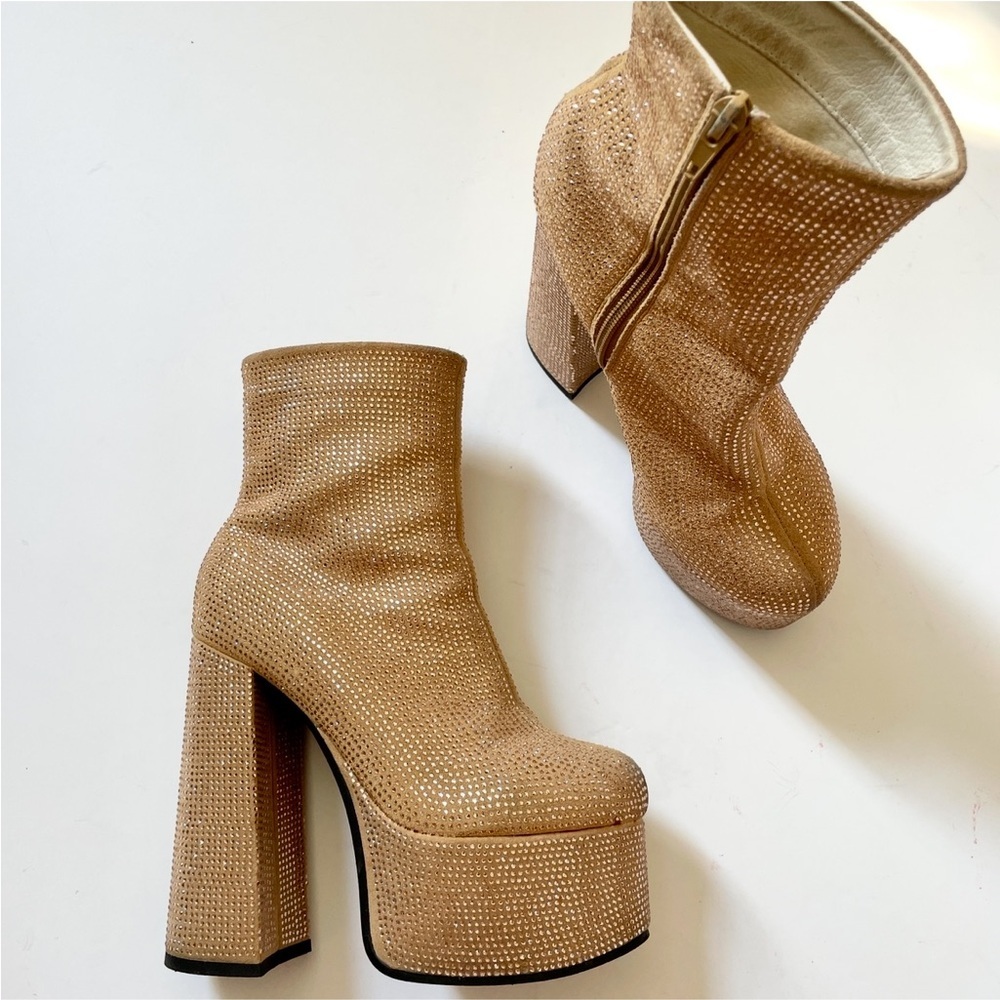 Gold Rhinestone Platform High Heels - Picture 2 of 14